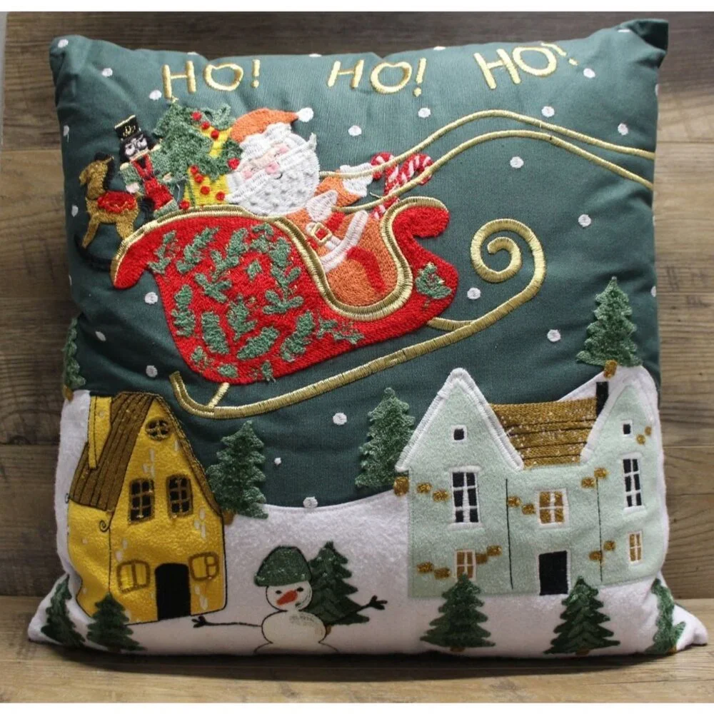 Embroidered Santa snowman Christmas holiday accent throw pillow home‎ decor